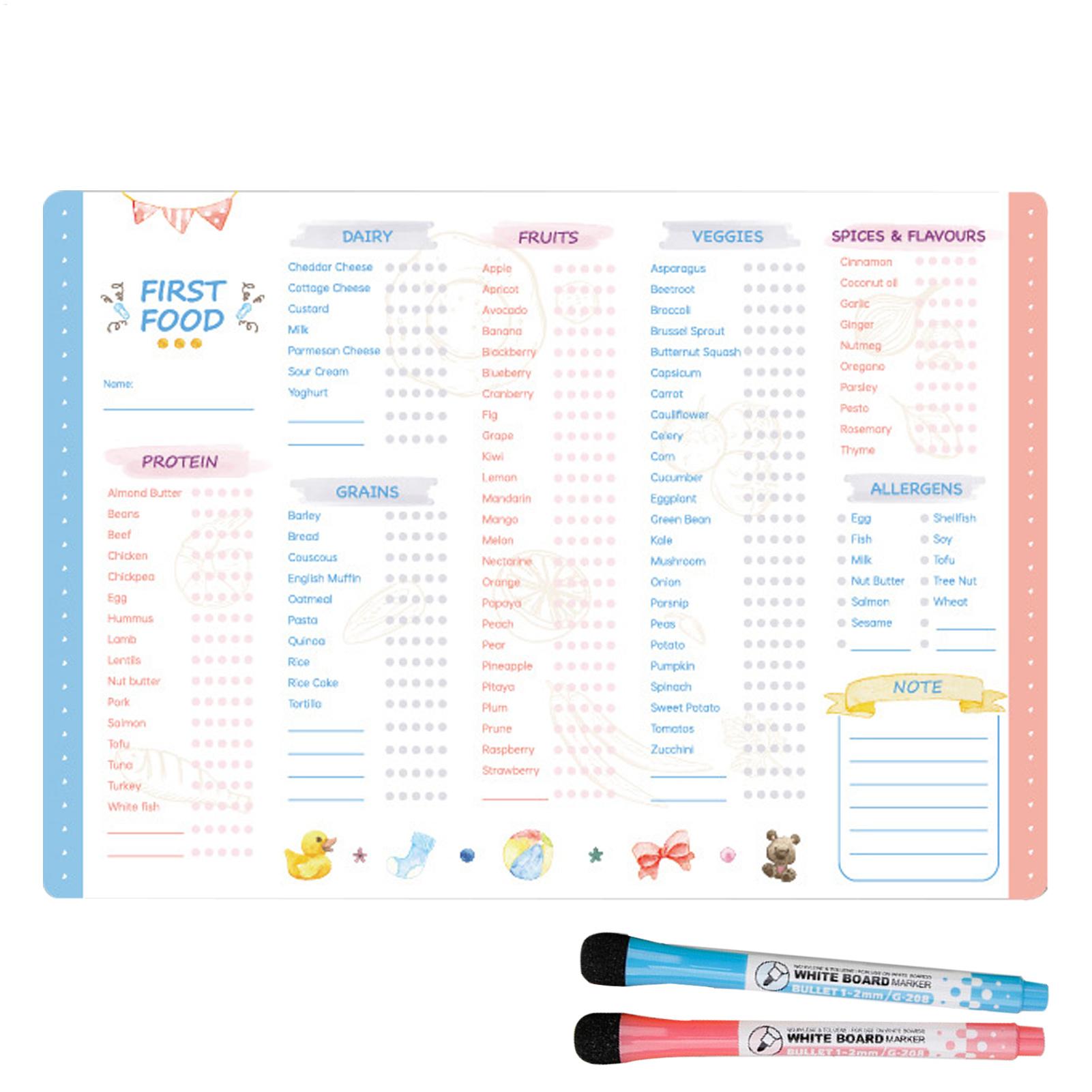 Baby Food Tracker - 재사용 가능한 이유식 트래커 체크리스트, 자석식